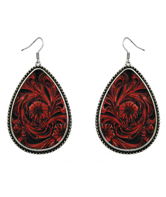 Red Tooled Dangle Earrings