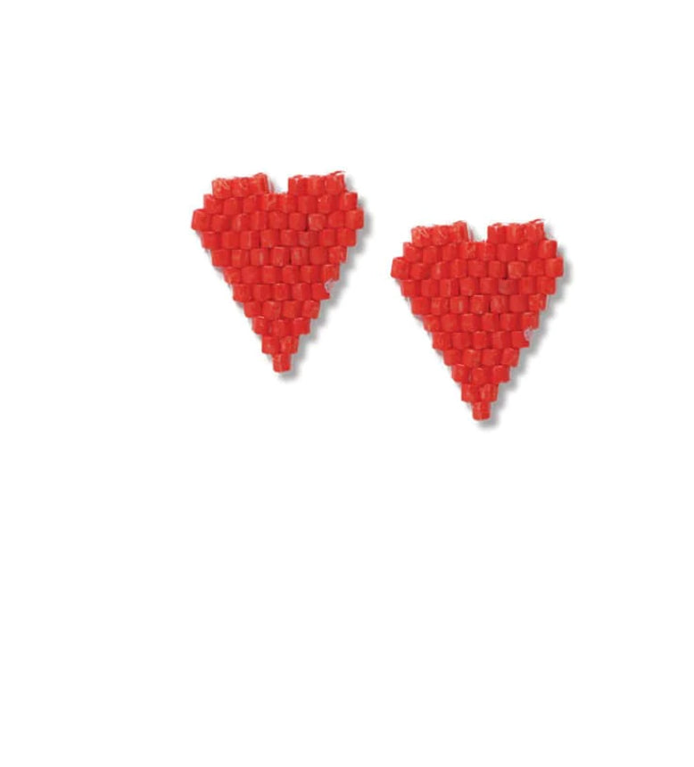 Red heart stud beaded earring