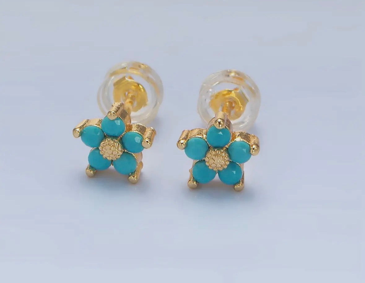 Flower, turquoise stud  earrings