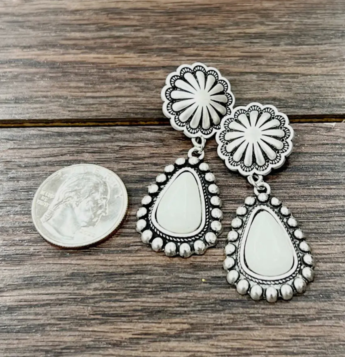 White Concho Earrings