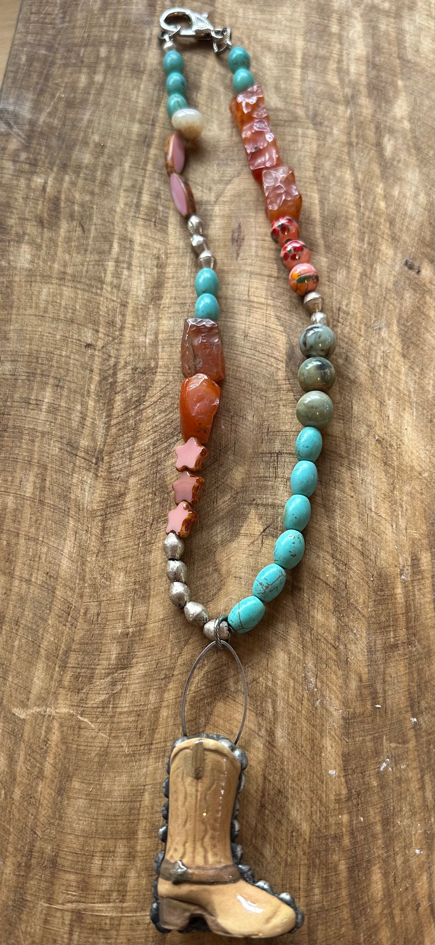 Cowboy boot, genuine, turquoise necklace