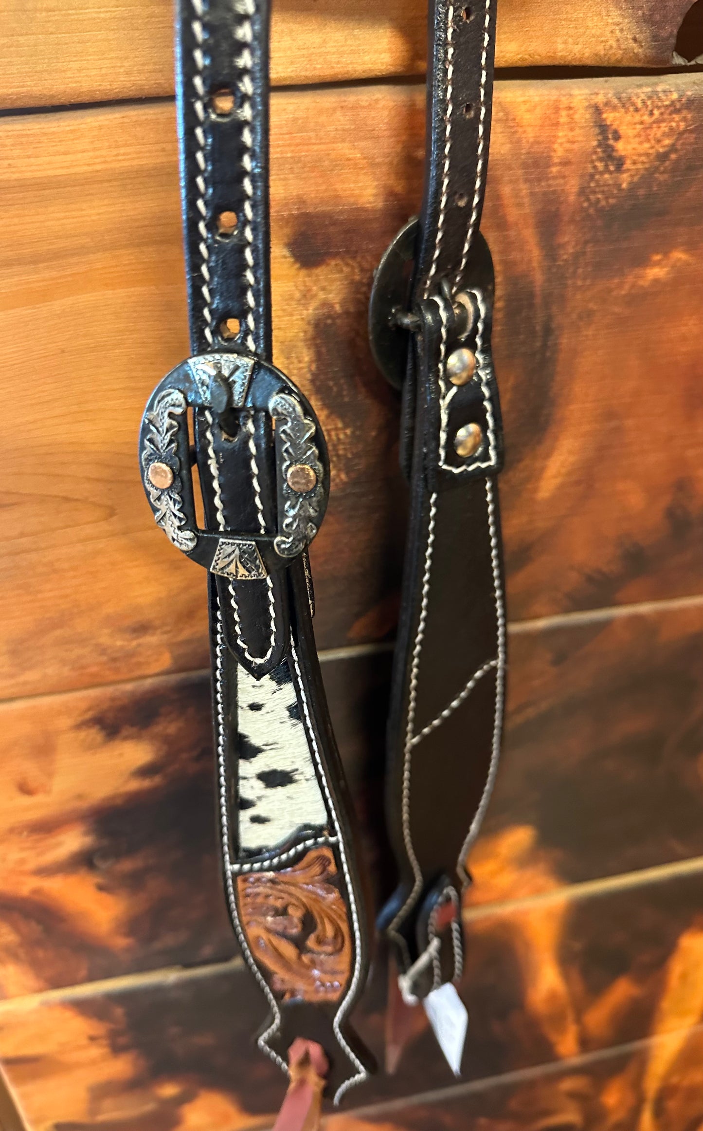 Split Ear Tooled w cowhide Headstall #212804