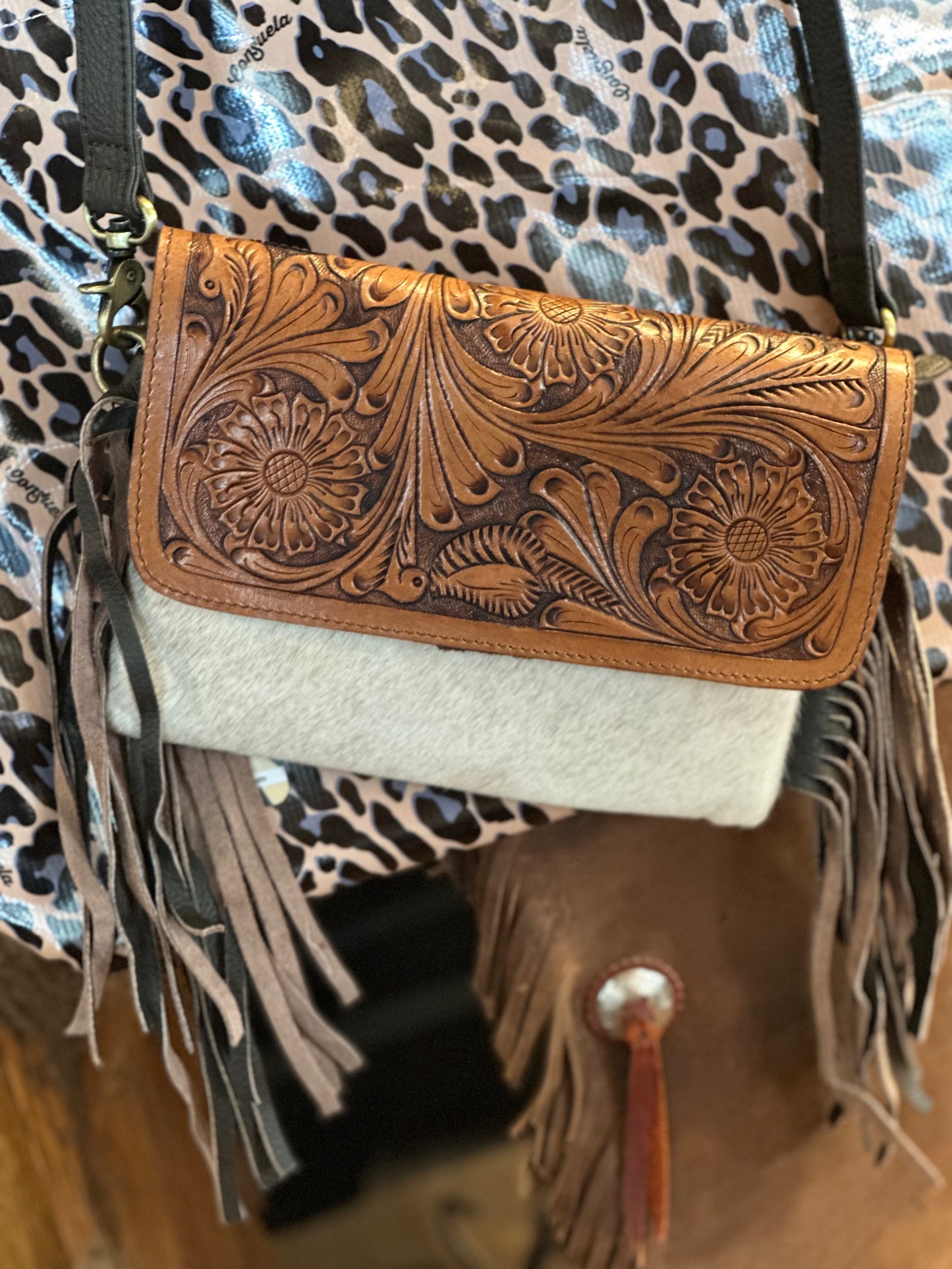 Cowhide crossbody purse