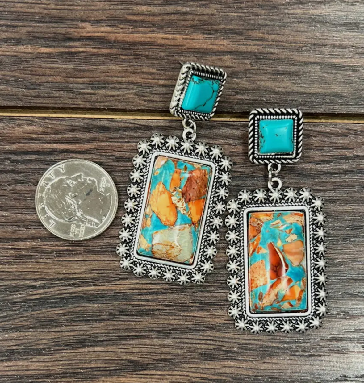 Rectangle Turquoise Drop Earrings