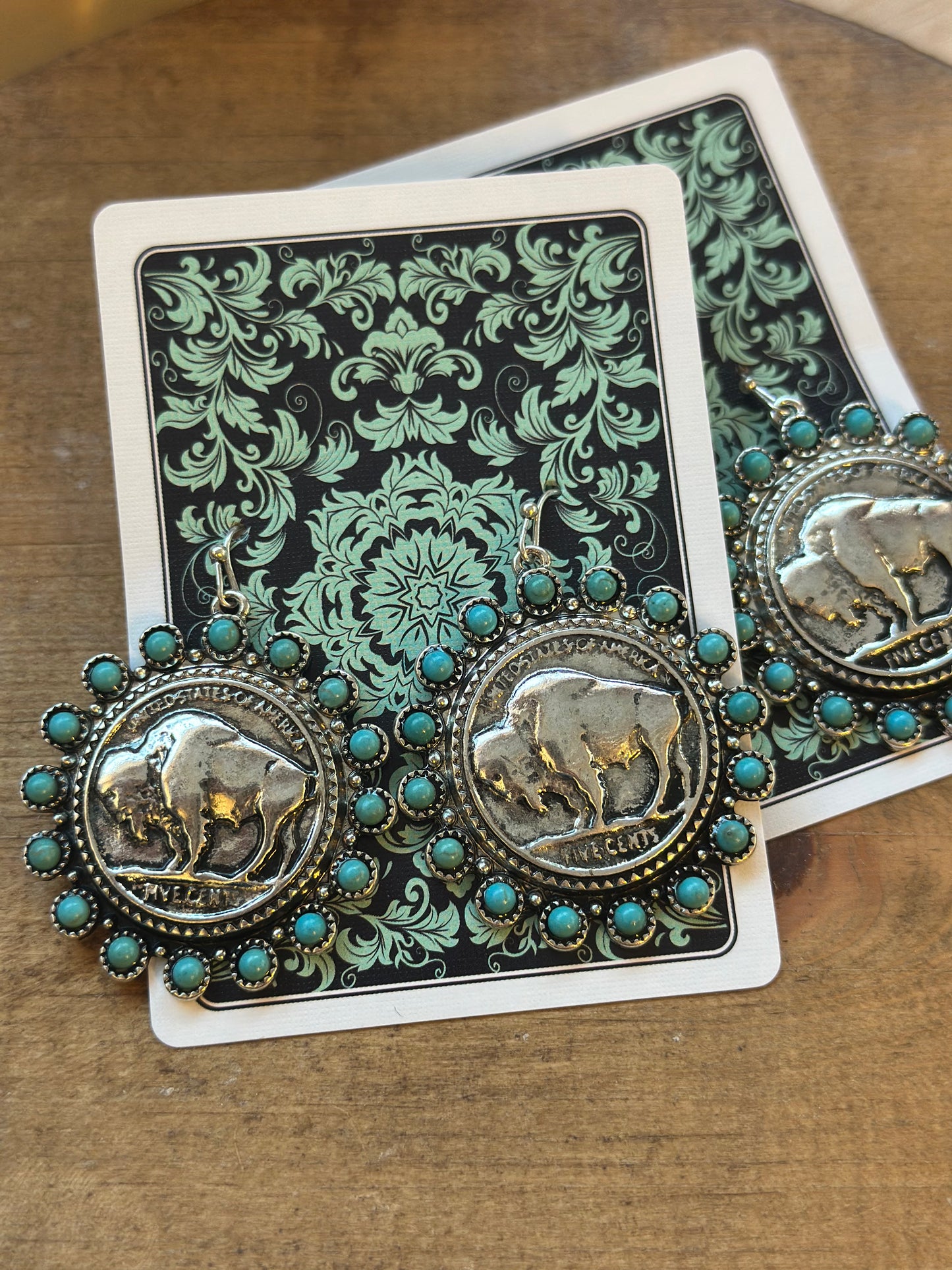 Buffalo coin dangle earrings
