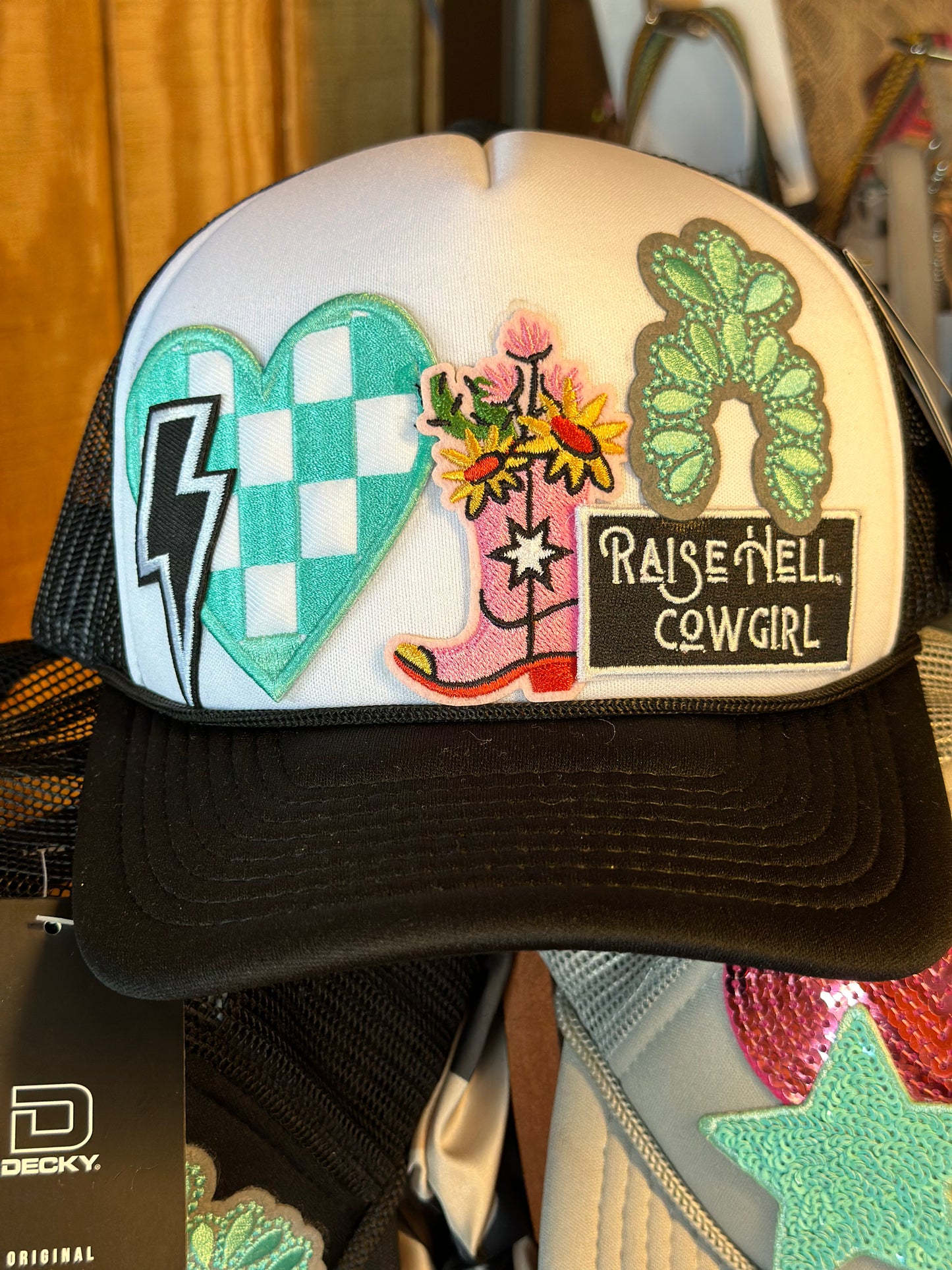 Black cowboy boot trucker Hat