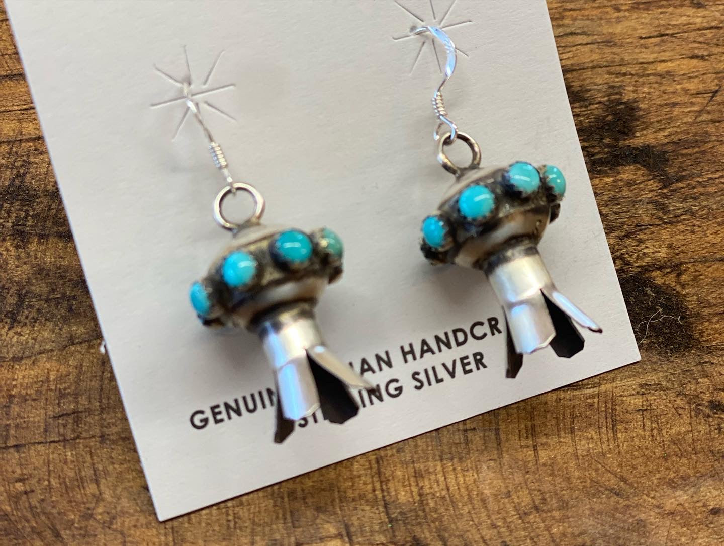 Genuine Silver/Turq Squash Blossom Earrings