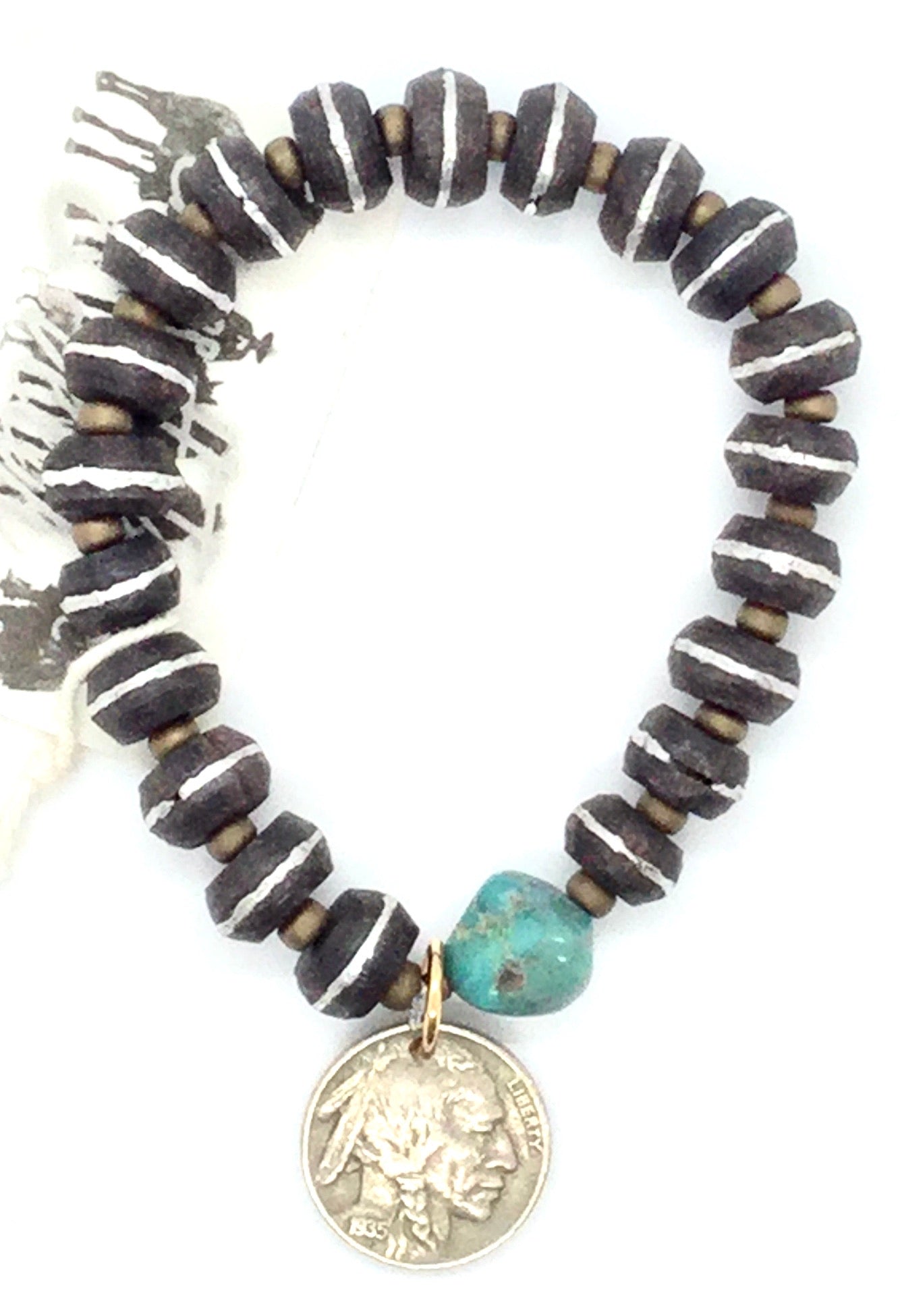 Wood, Silver, Turquoise Stacker Bracelet