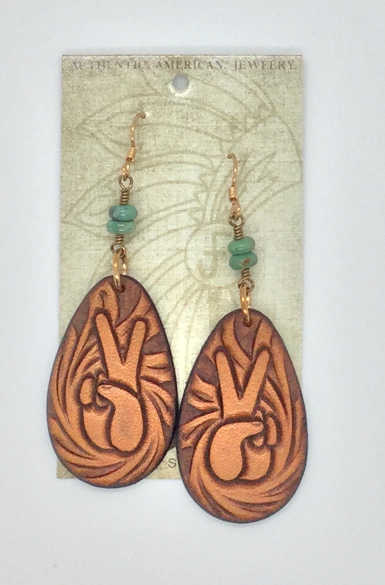 Tooled Peace Teardrop w/Turquoise Earring