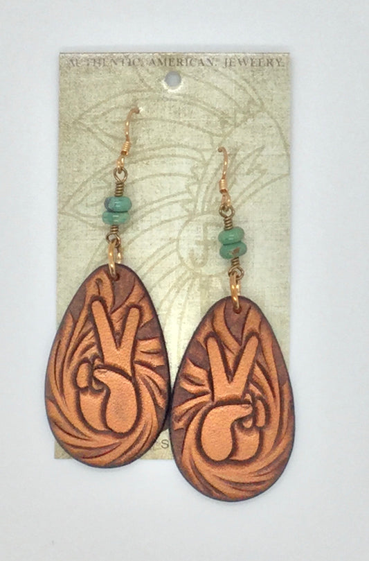 Tooled Peace Teardrop w/Turquoise Earring