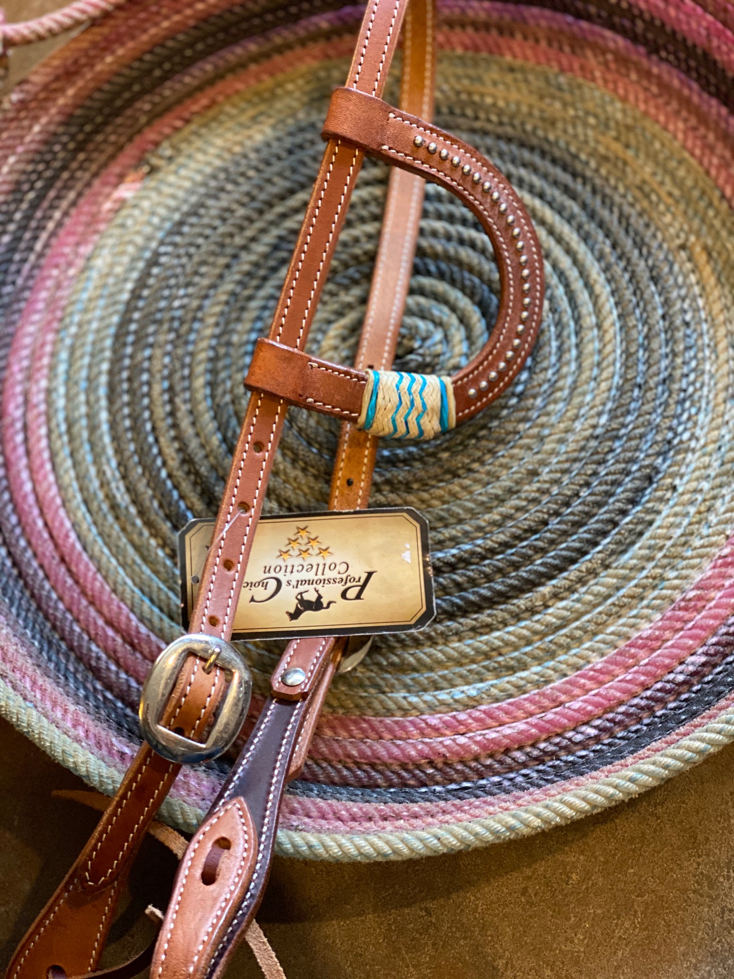 Turquoise rawhide slideear headstall