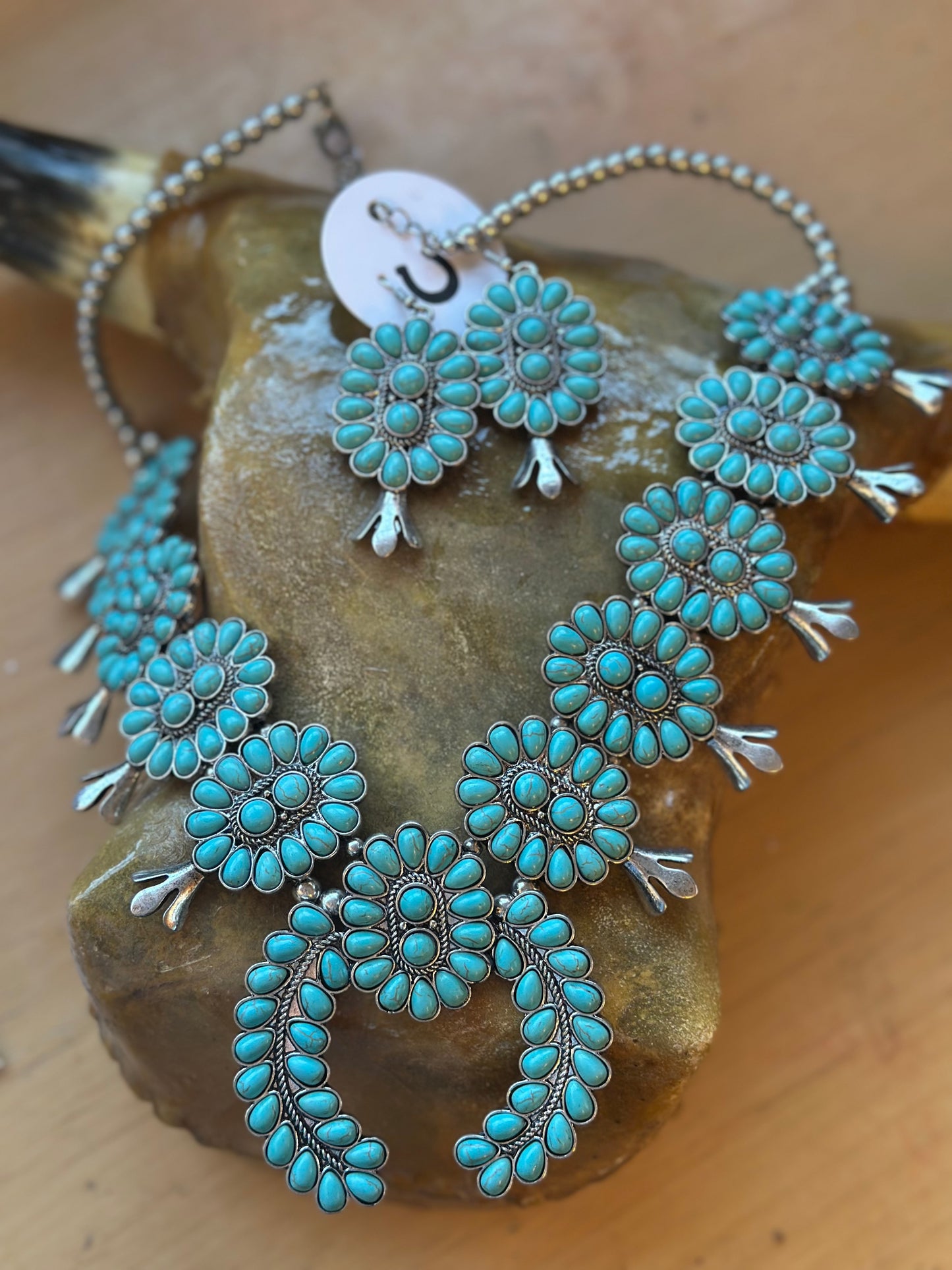 Squash, blossom, turquoise necklace