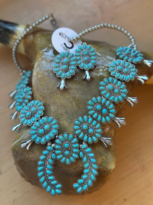 Squash, blossom, turquoise necklace