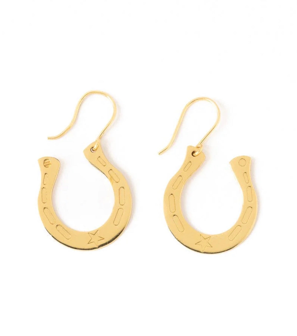 Gold horseshoe dangle ￼earrings