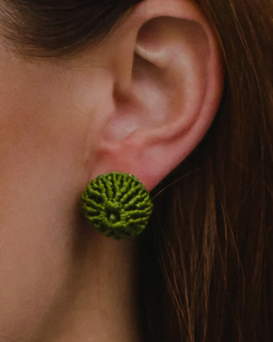 Green Crochet stud earrings