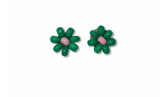Green flower stud earring