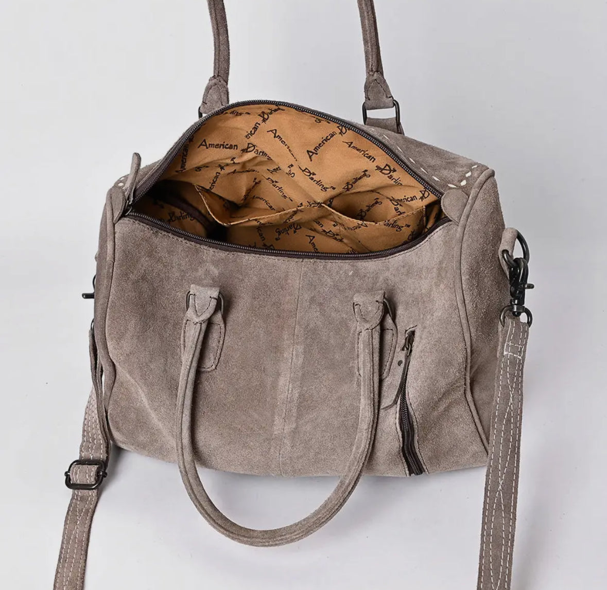 Genuine suede, duffel western weekender tote / purse