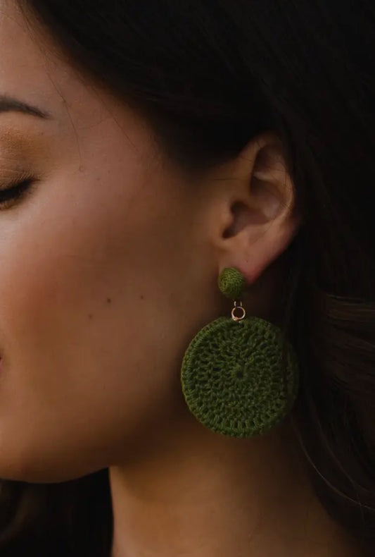 Bright Green Crochet dangle earrings