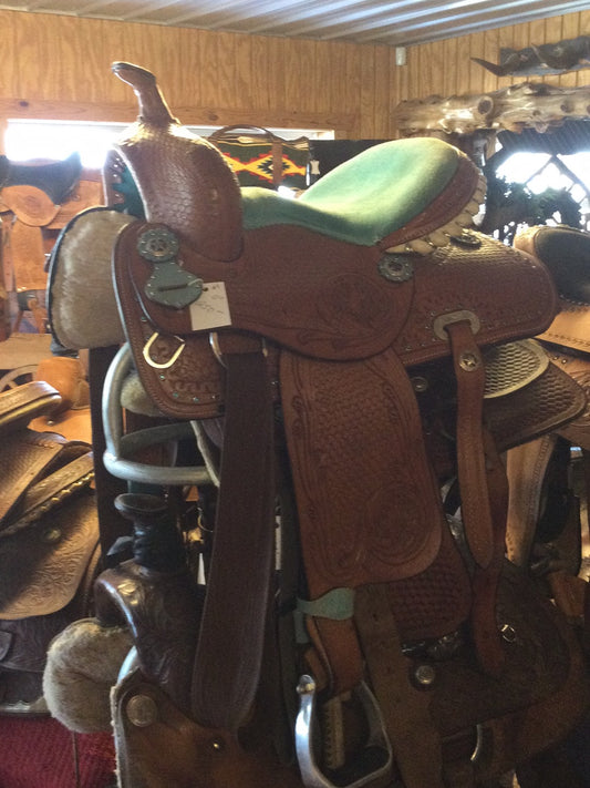 Kids barrel saddle w/turquoise