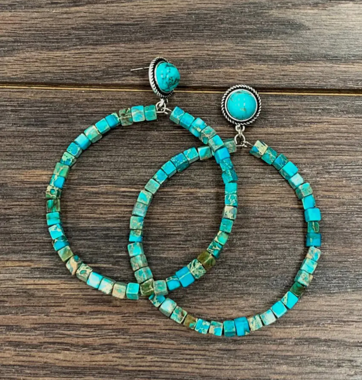 Beaded Turquoise Hoop Earrings