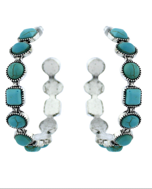 Turquoise Stone Hoop Earrings