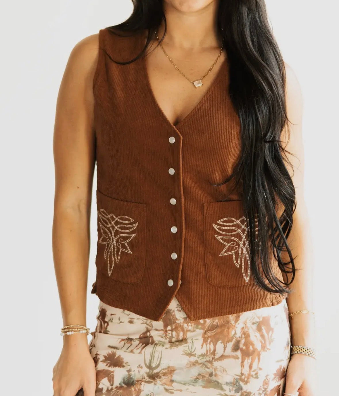 Corduroy pearl snap western vest