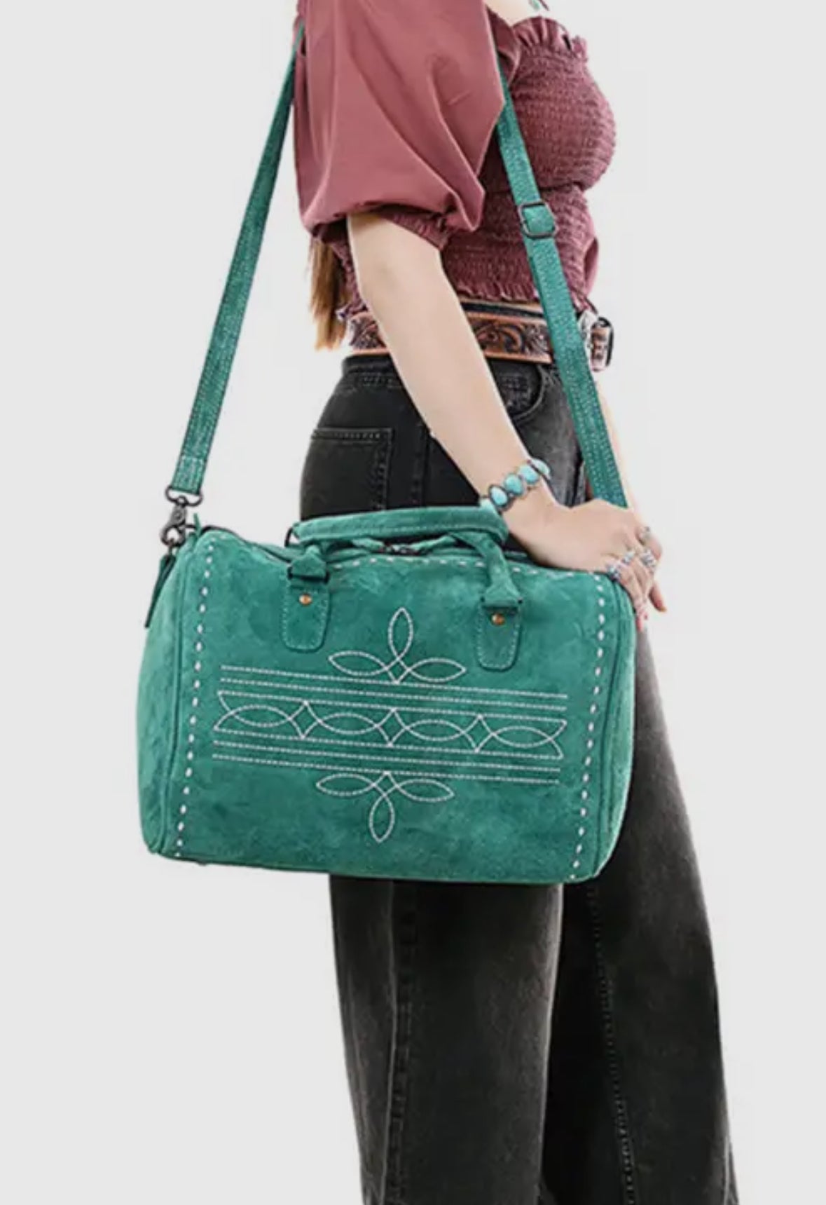 Genuine suede, duffel western weekender tote / purse