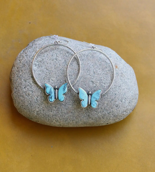 Turquoise Butterfly Hoop earrings