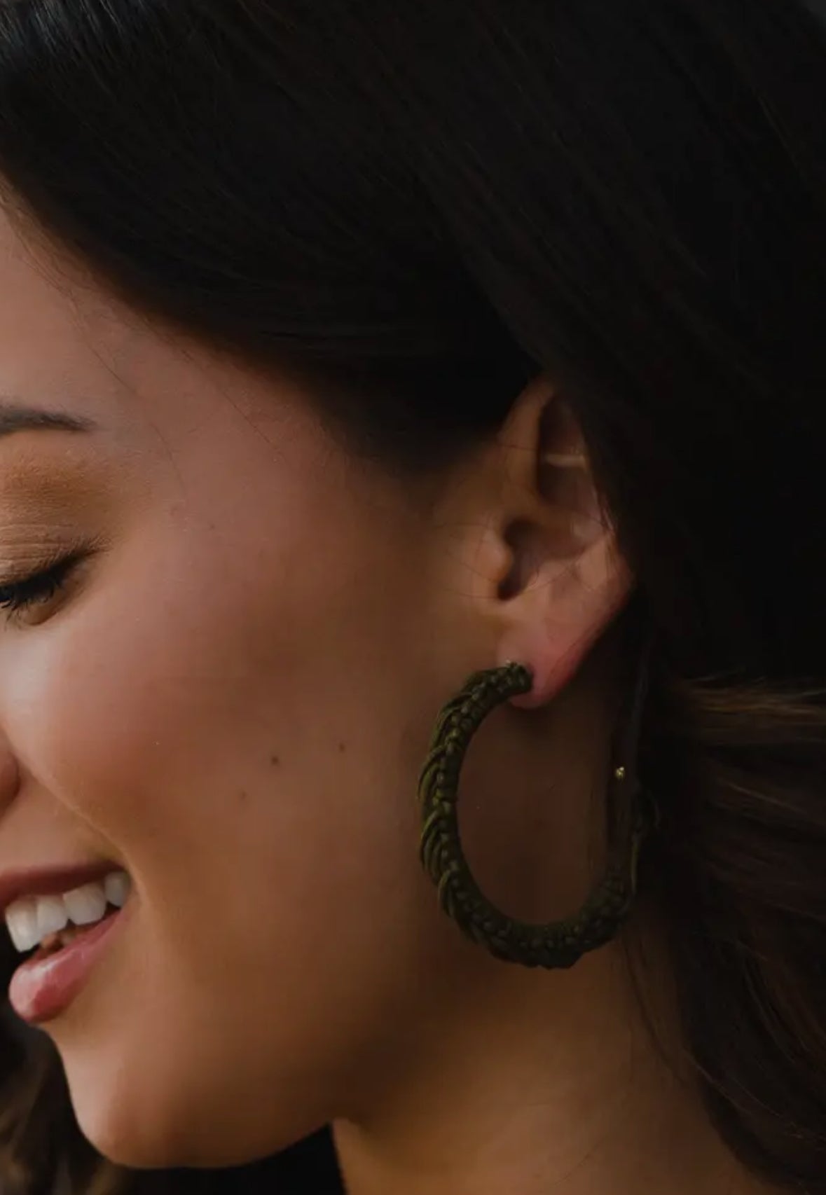 Olive Woven hoop earrings