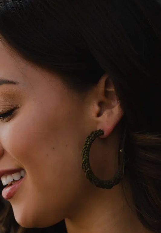 Olive Woven hoop earrings