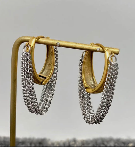Multi layer chain fringe gold earrings