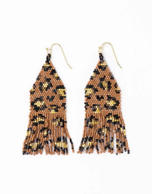 Beaded cheetah fringe earrings earrings