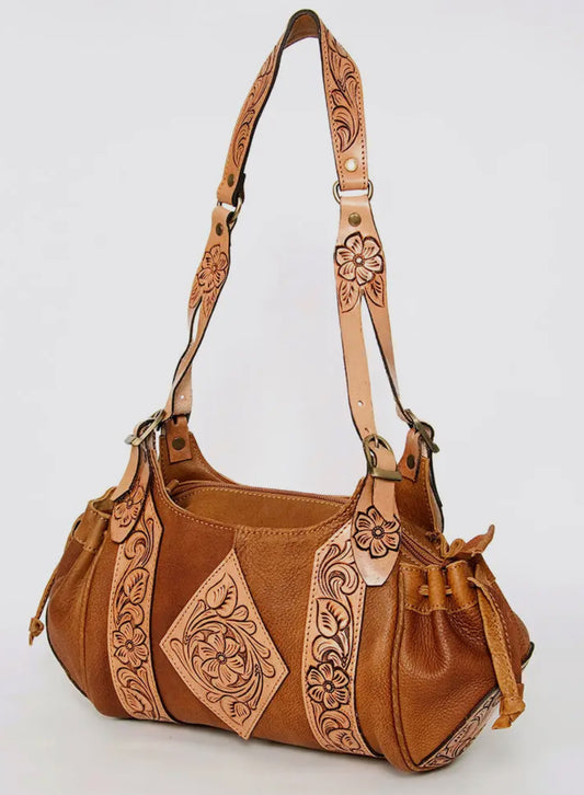 Western hobo bag with floral diamond design purse