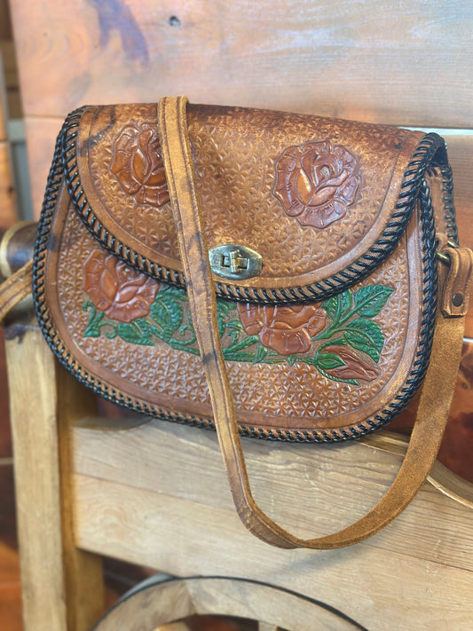 Vintage leather w/roses purse