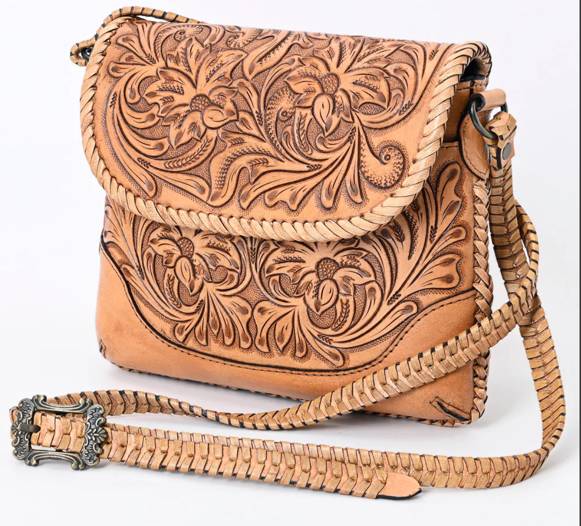 Tooled Leather Crossbody Purse