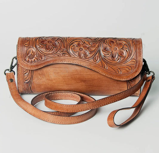 Genuine Leather Tooled Purse