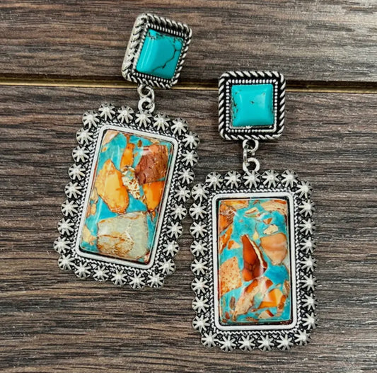 Rectangle Turquoise Drop Earrings