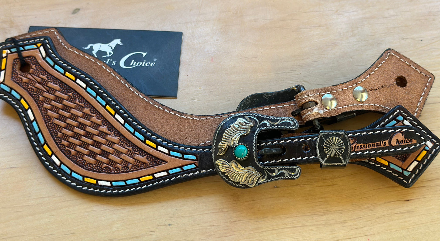 Black basket weave Spur Strap with turquoise