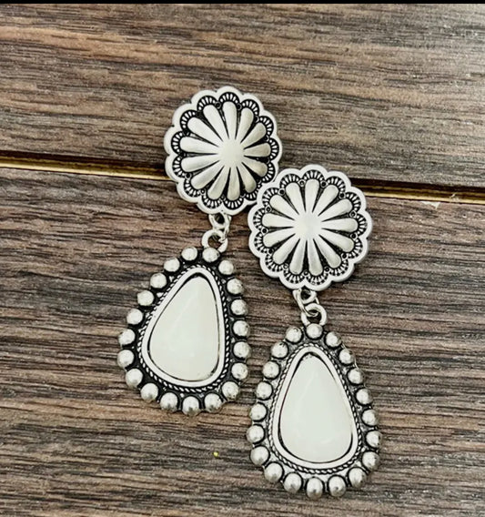 White Concho Earrings