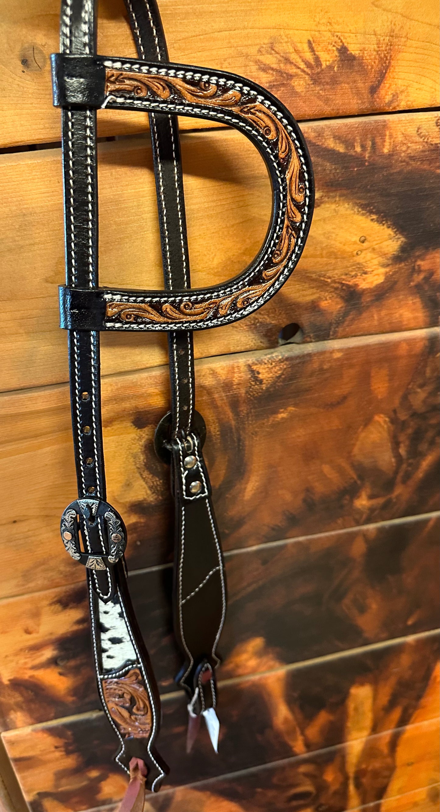 Split Ear Tooled w cowhide  Headstall #212804