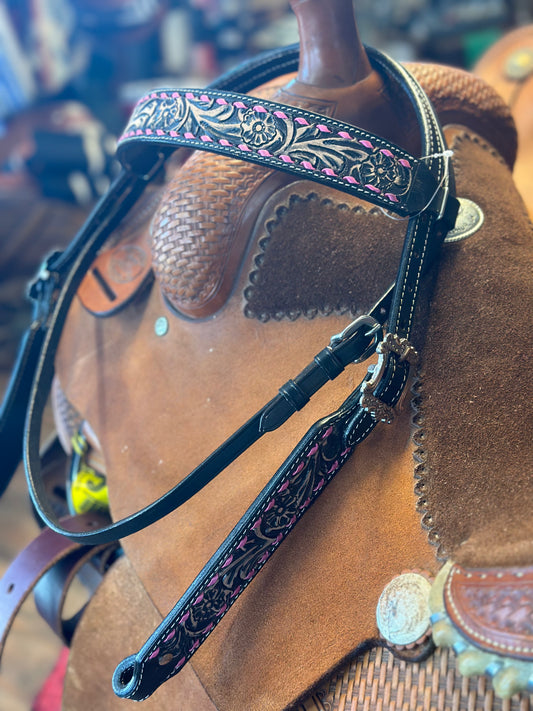 Pink Buckstitch nose band halter 