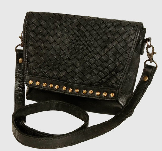 Black basket stitch leather purse