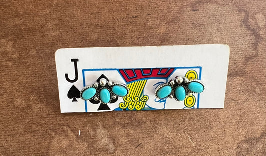 3 Stone Turquoise Stud Earrings