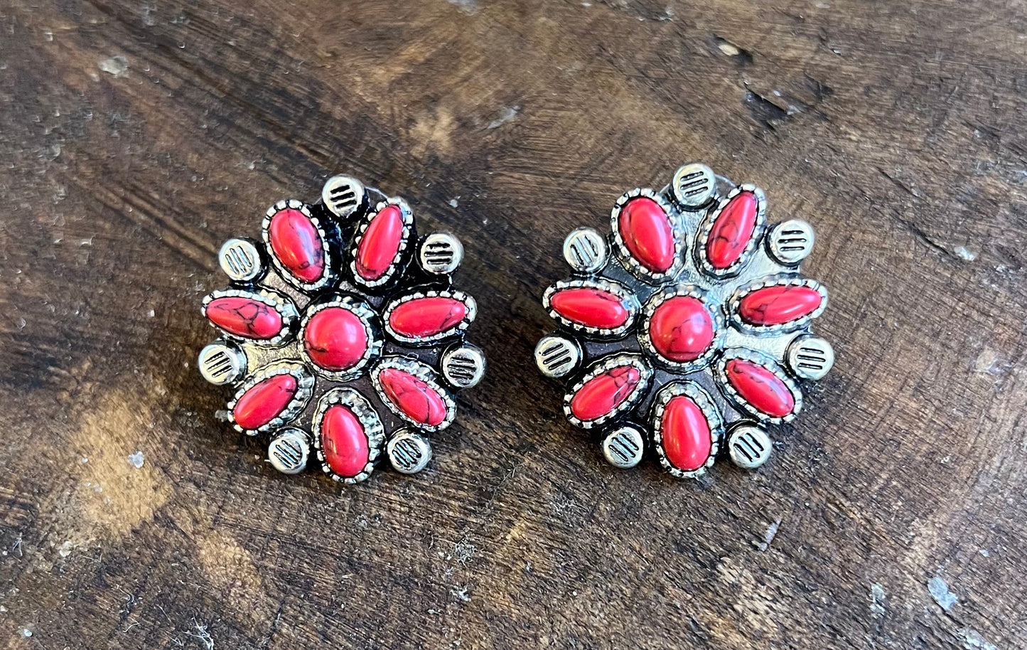 Red Stone Stud Earrings