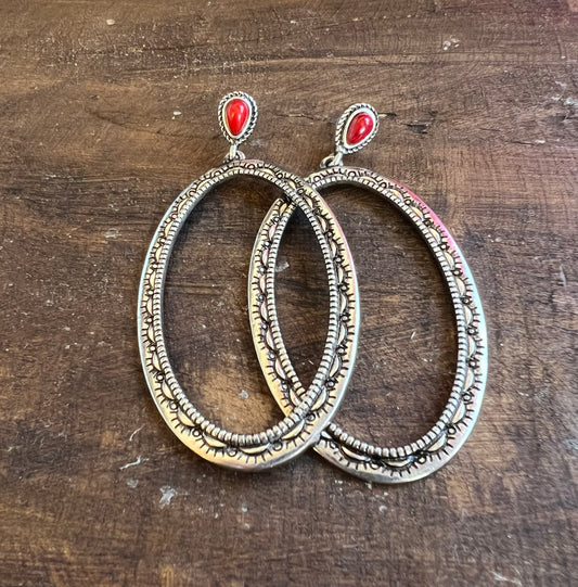 Hoop Earrings w/ Red Stone