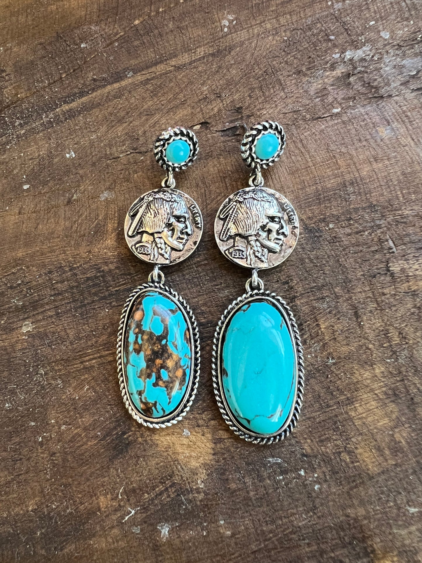 Indian Head Turquoise Earrings