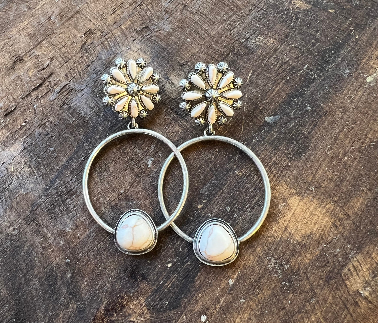 Hoop Earrings w/ White Flower