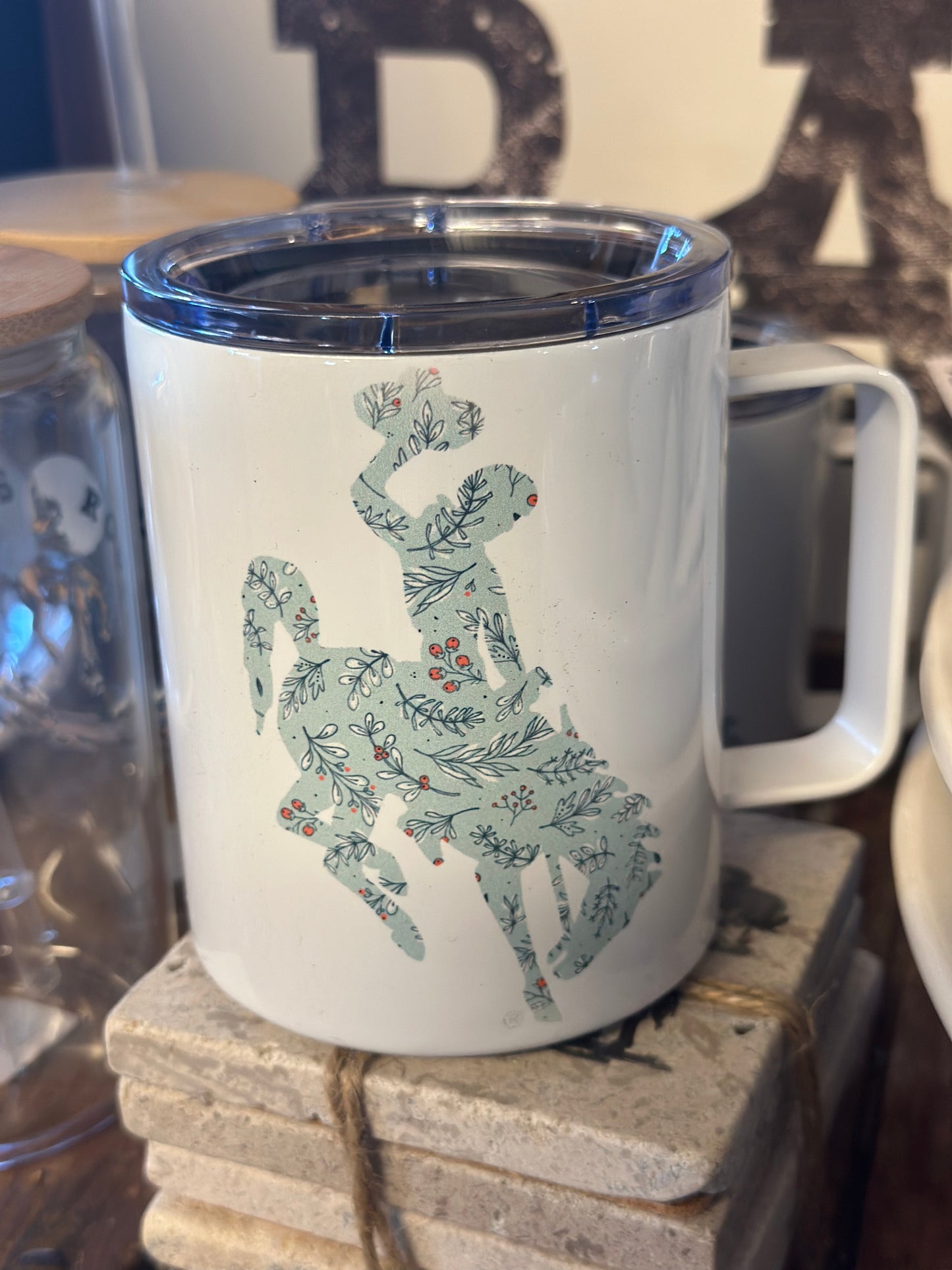 Western Bucking horse travel mugs