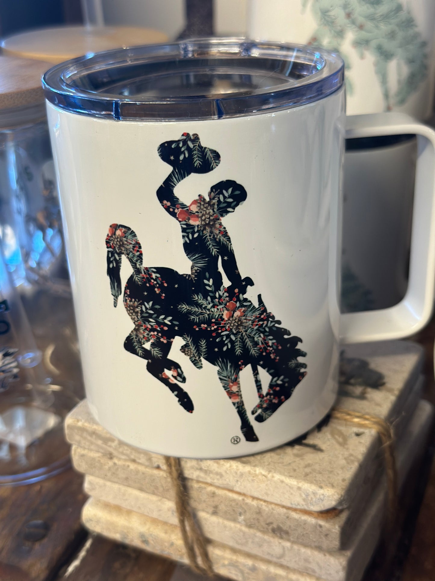 Western Bucking horse travel mugs