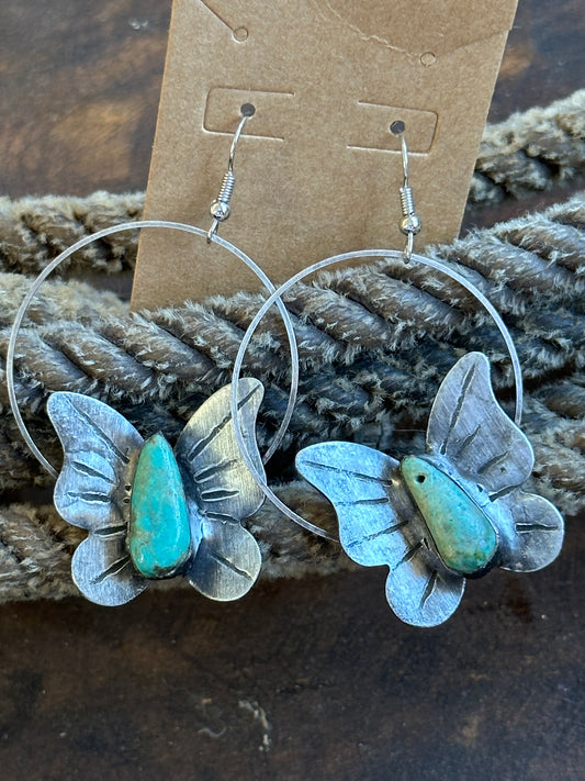 Genuine, turquoise, butterfly earring